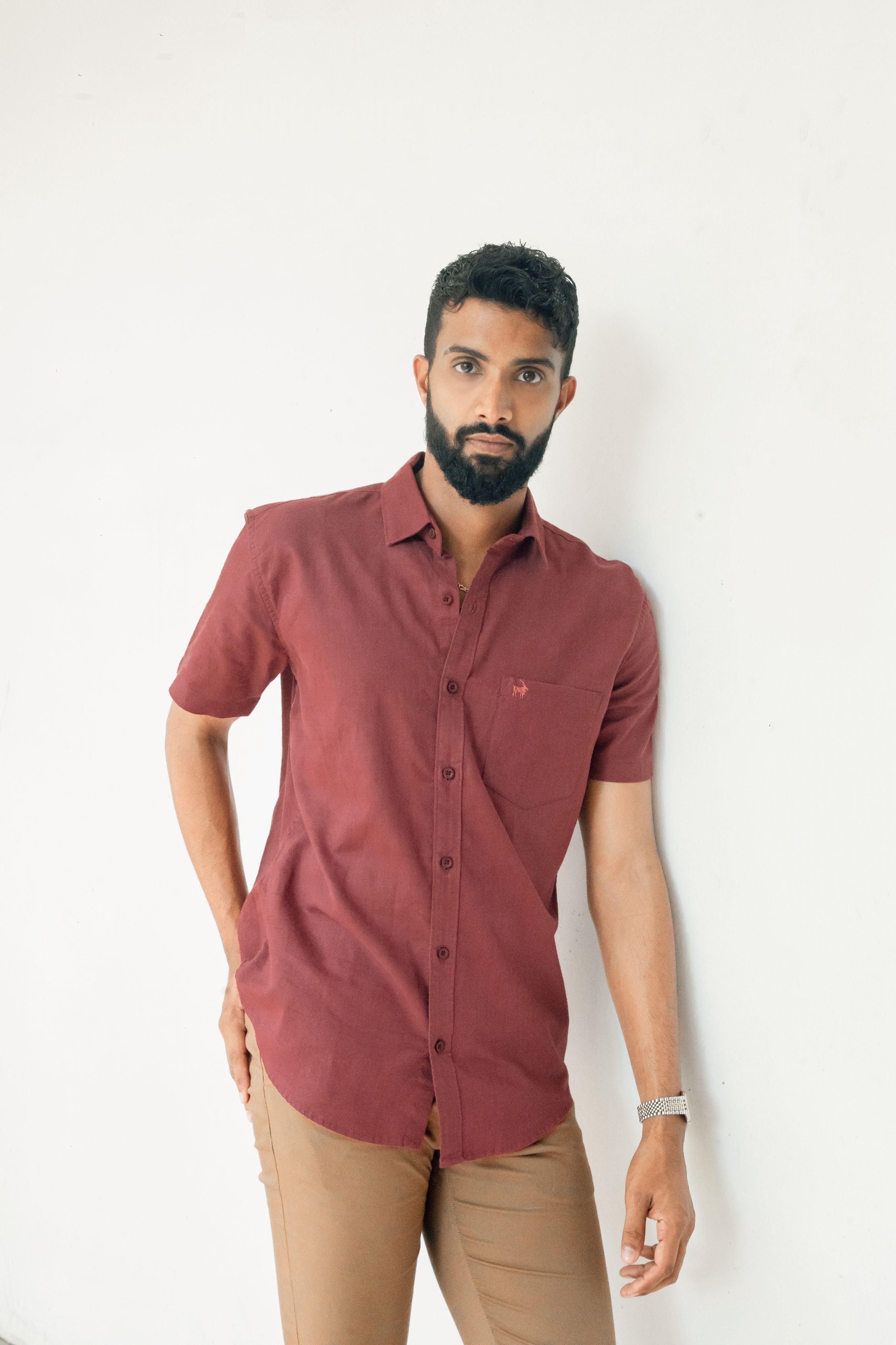 Dull red Premium Linen Shirt Regular fit