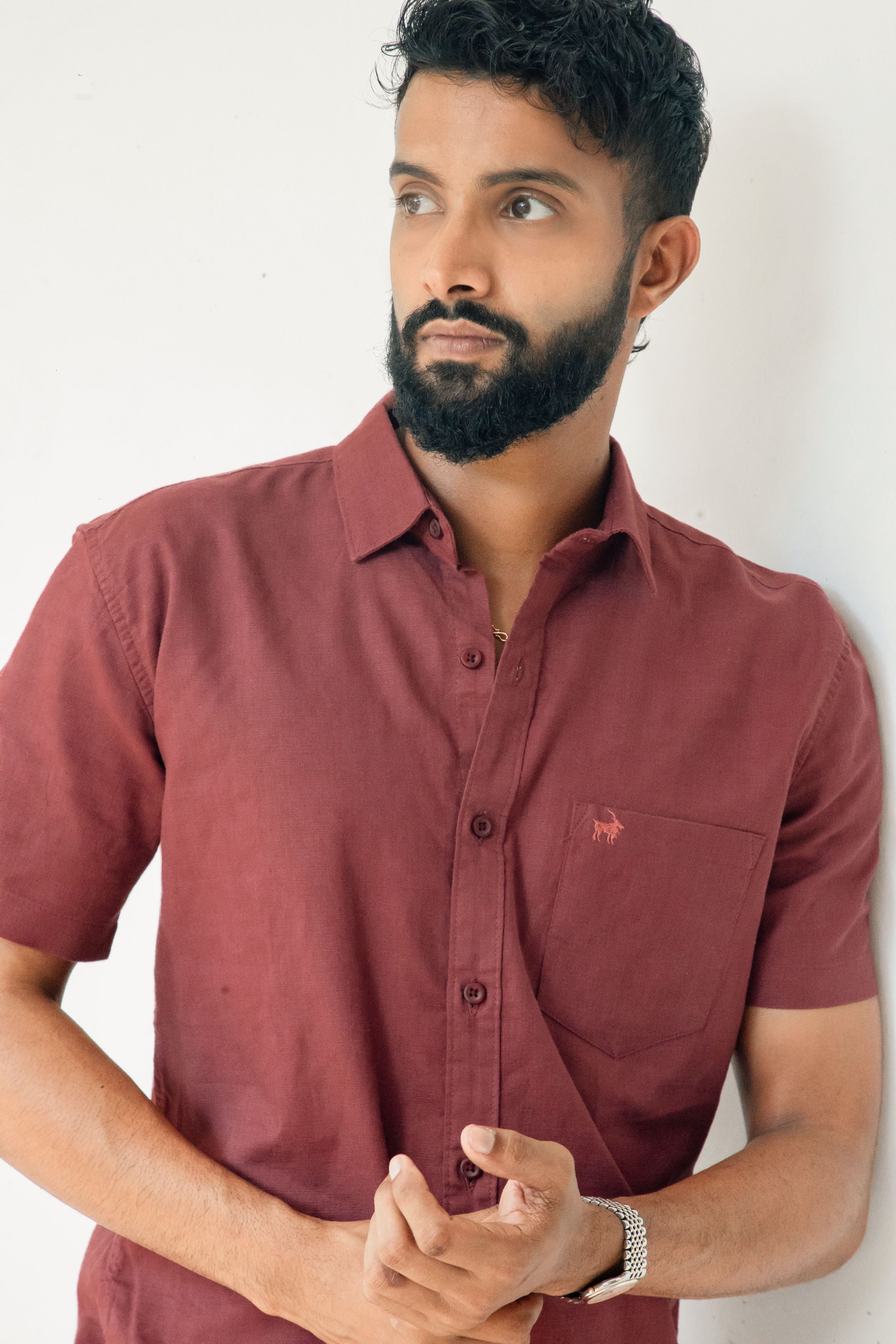 Dull red Premium Linen Shirt Regular fit