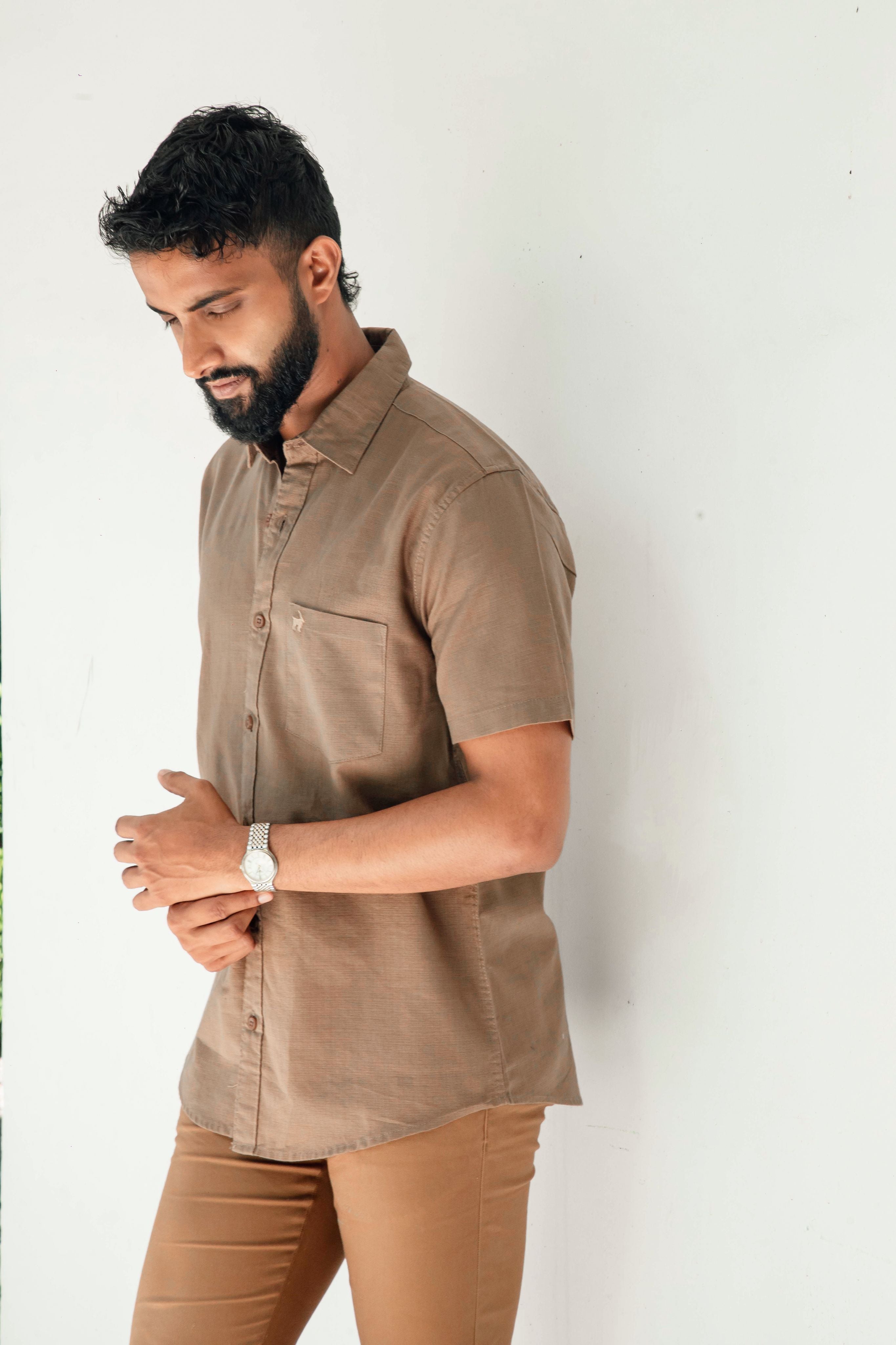 Greyish brown Premium Linen Shirt Regular fit