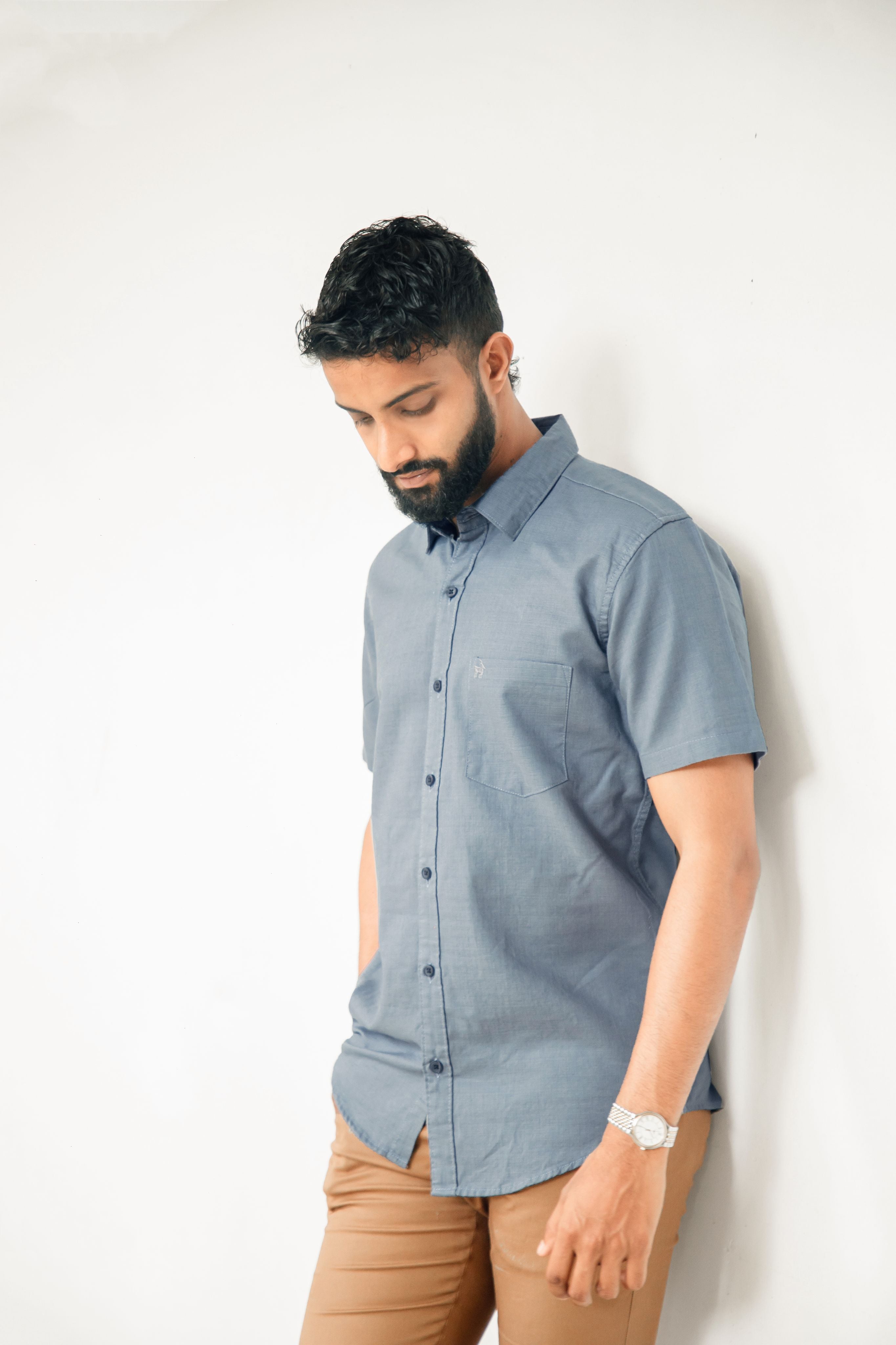 Blue Grey Premium Linen Shirt Regular fit