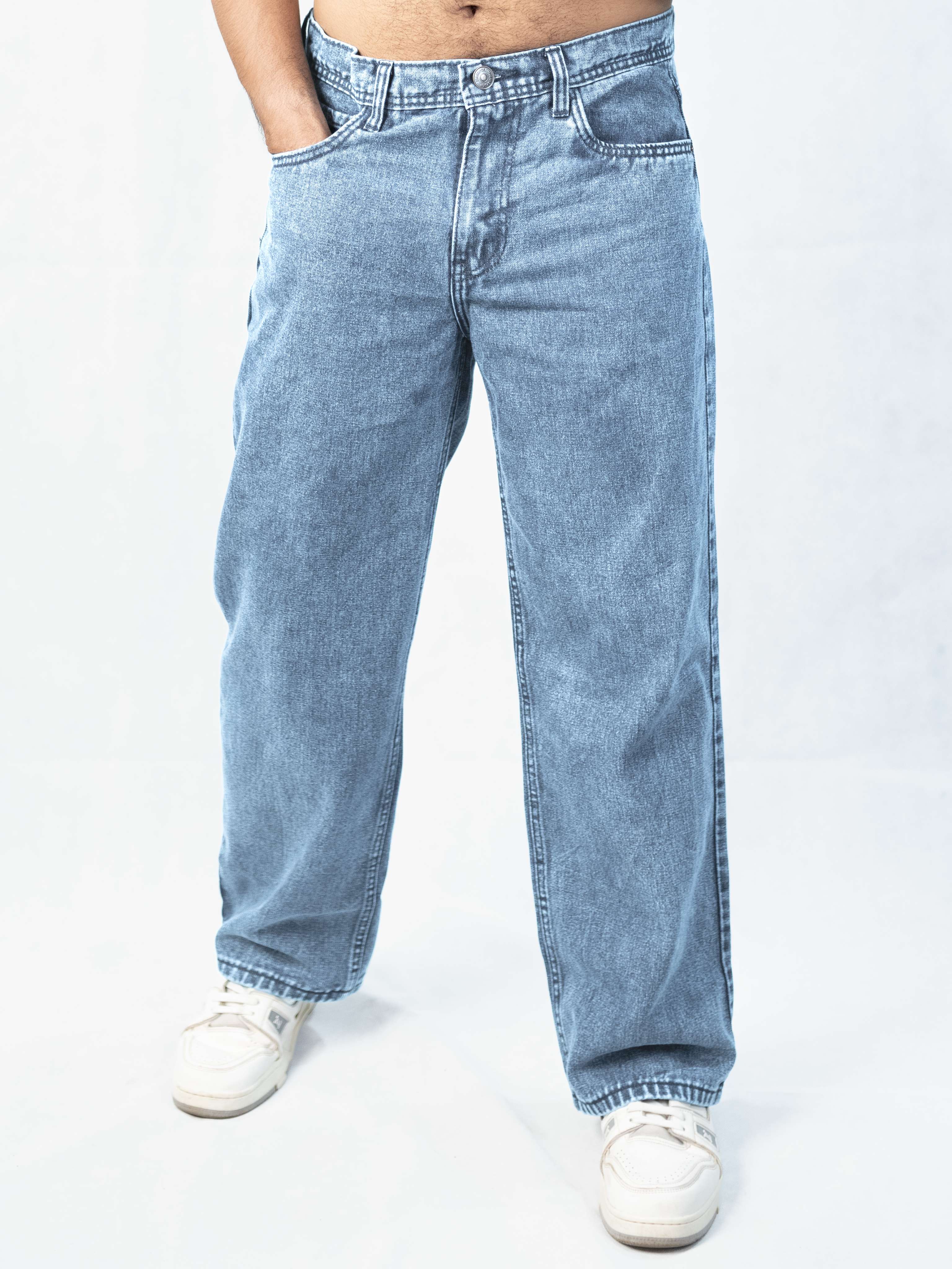 Premium Acid wash Big Fold Denim Light Blue