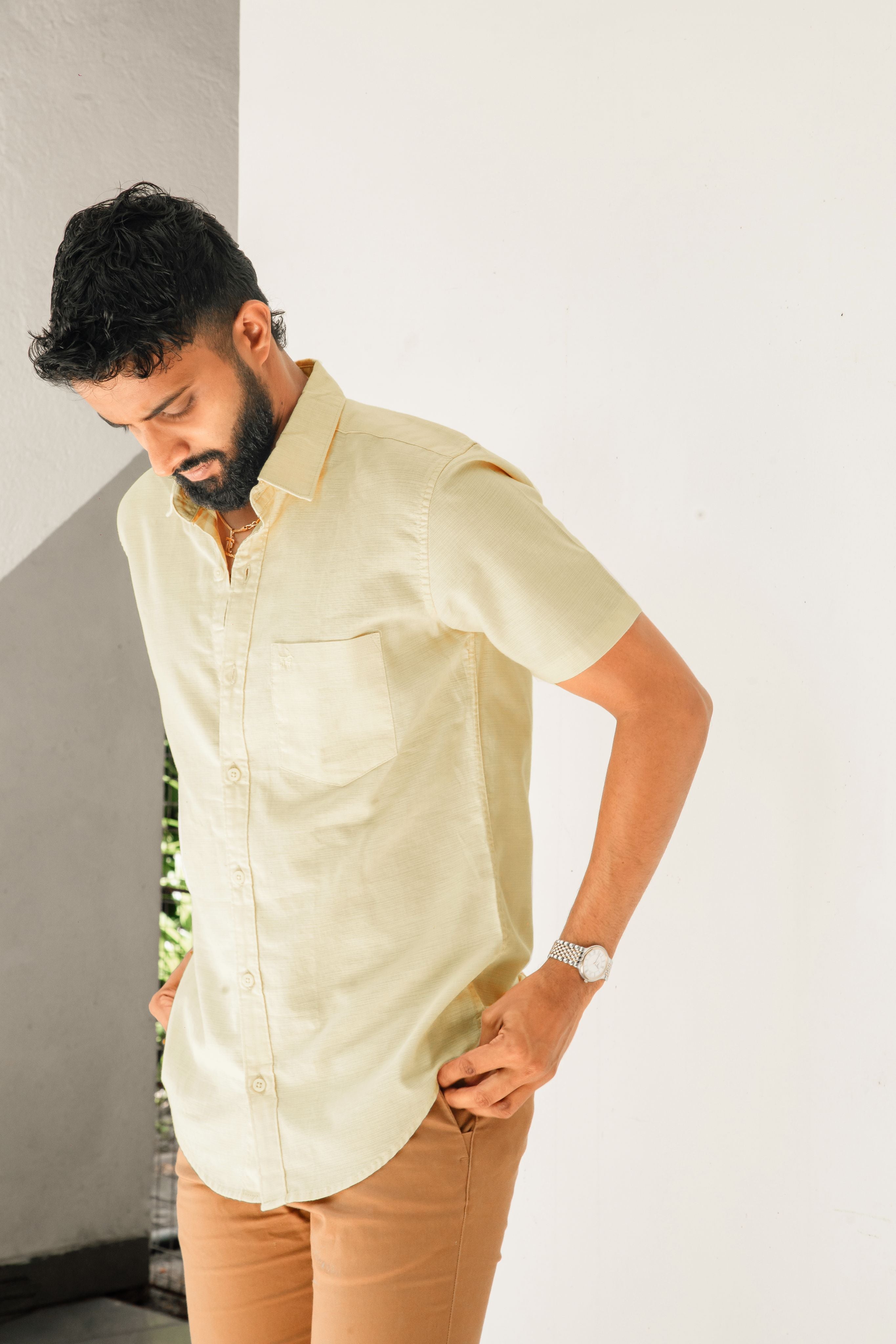Light Yellow Premium Linen Shirt Regular fit