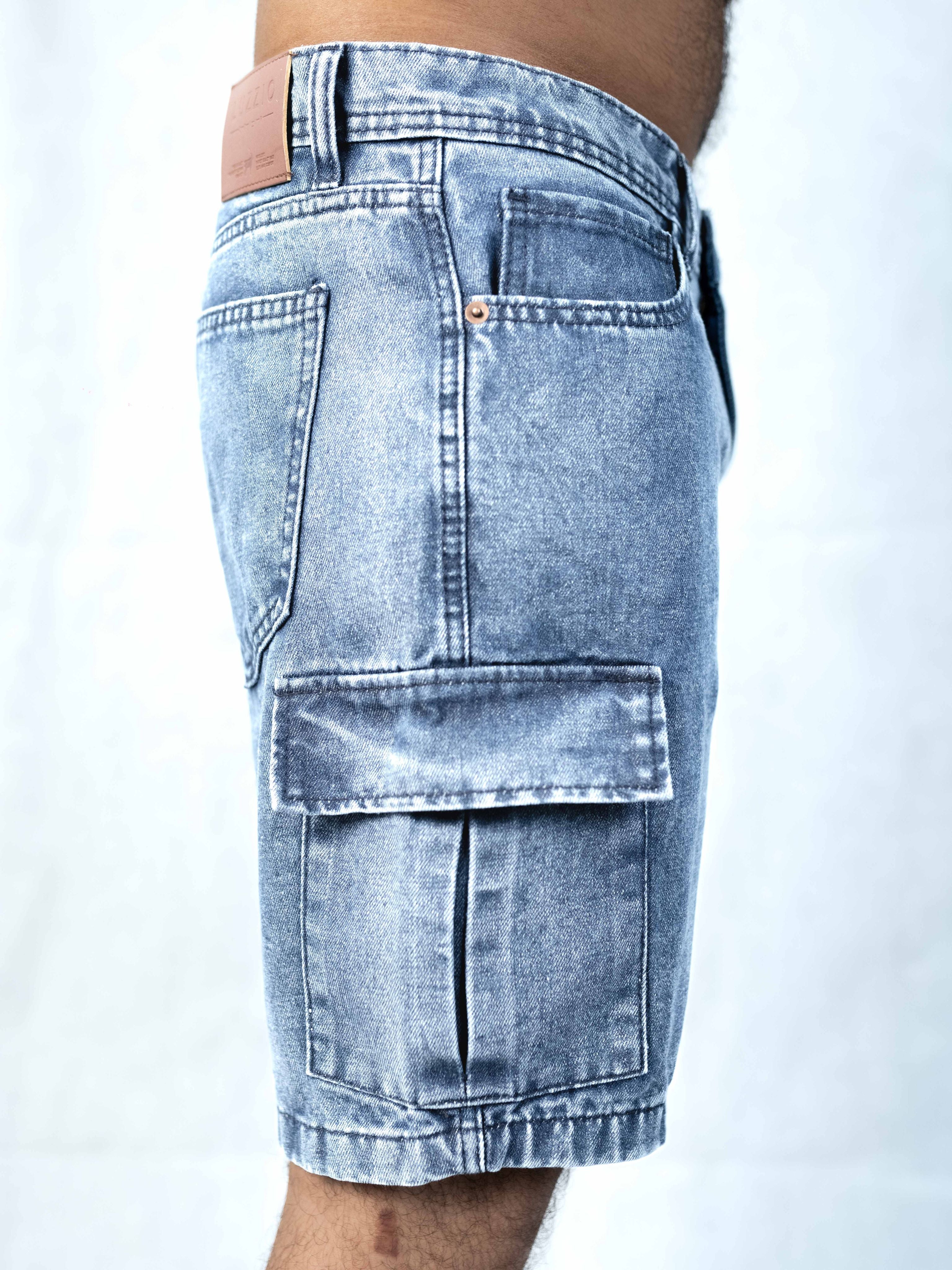 Premium Acid Wash Light Blue Cargo Denim Short