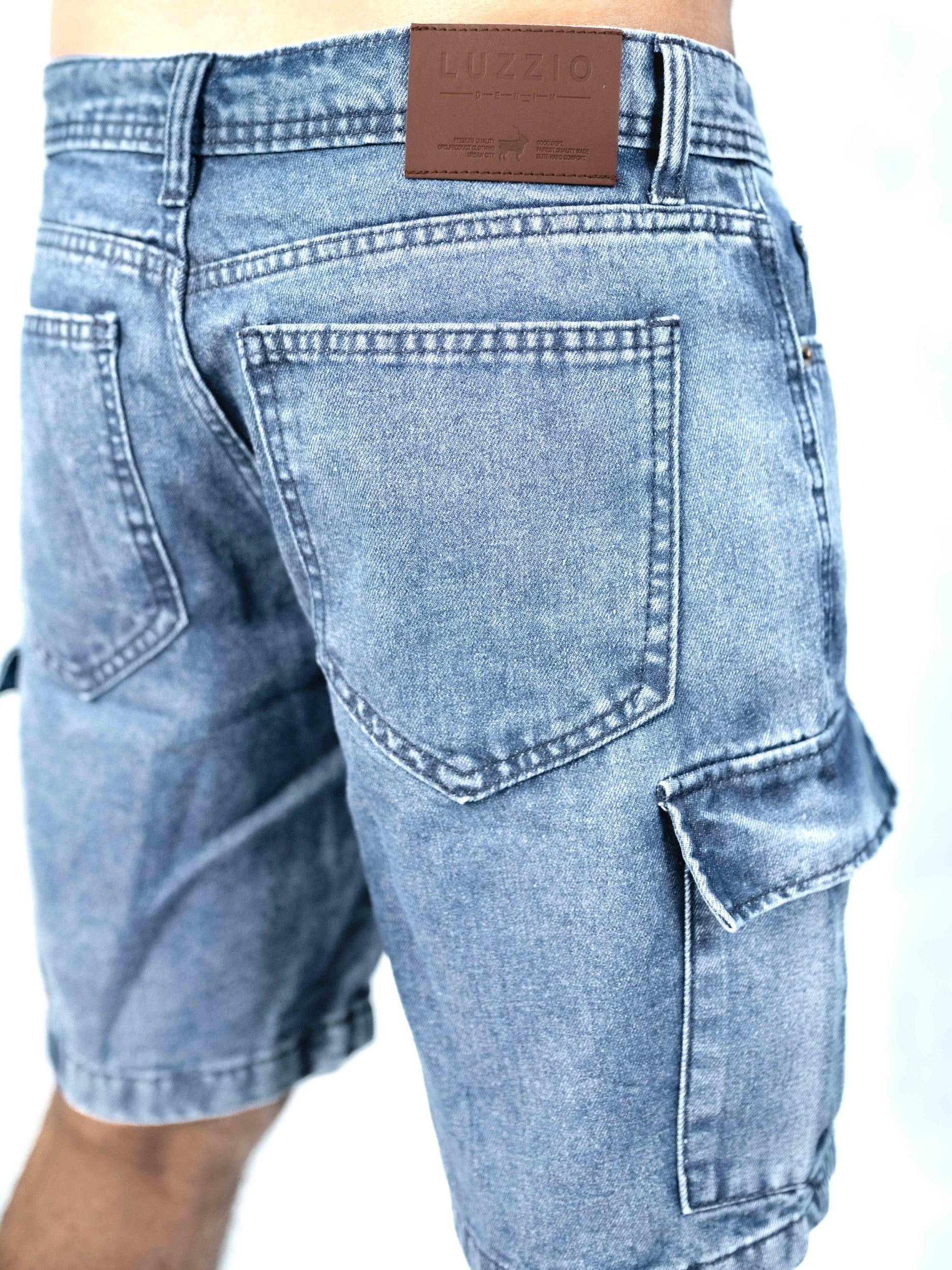 Premium Acid Wash Light Blue Cargo Denim Short