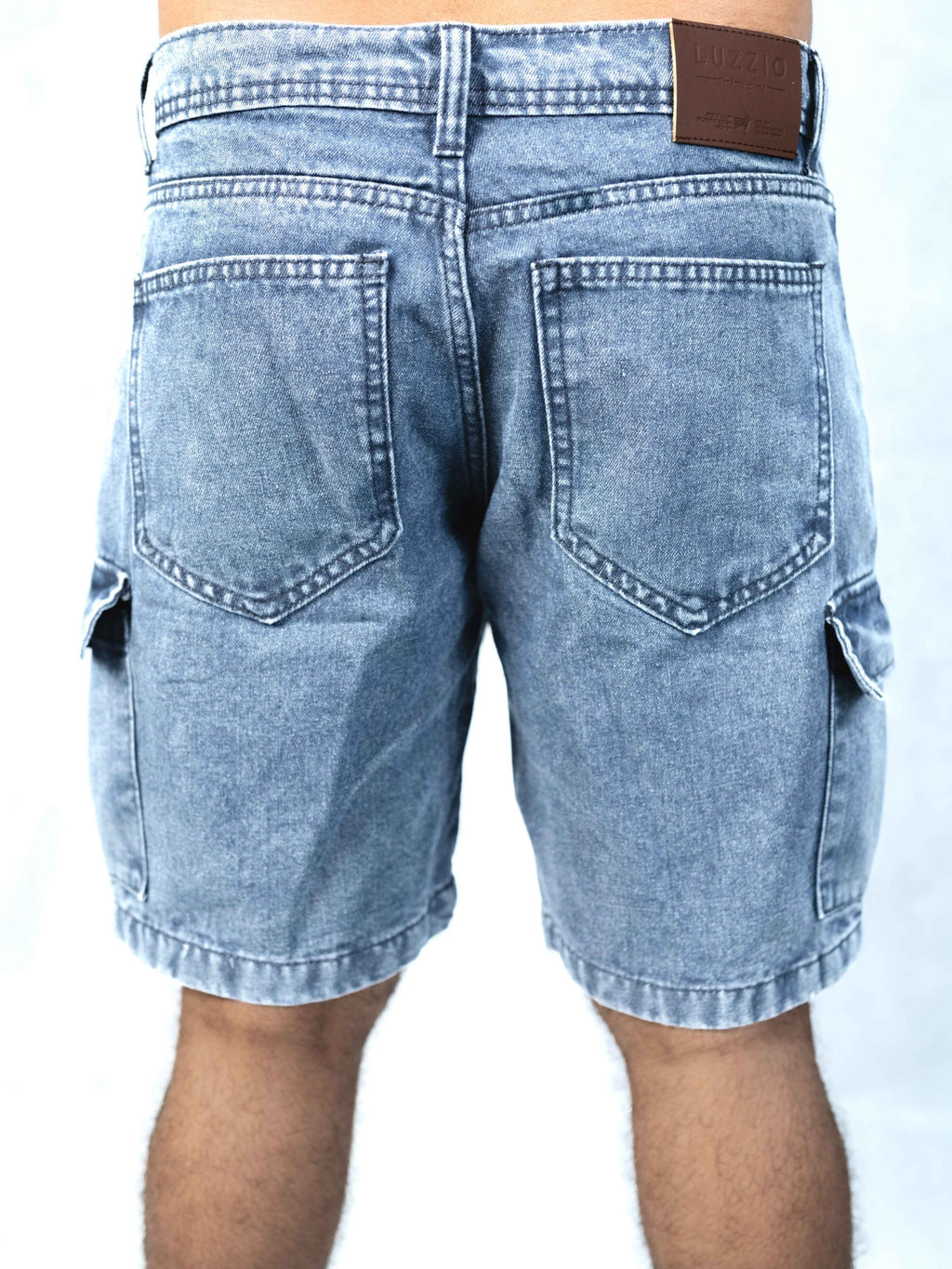 Premium Acid Wash Light Blue Cargo Denim Short