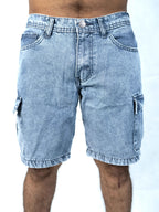 Premium Acid Wash Light Blue Cargo Denim Short