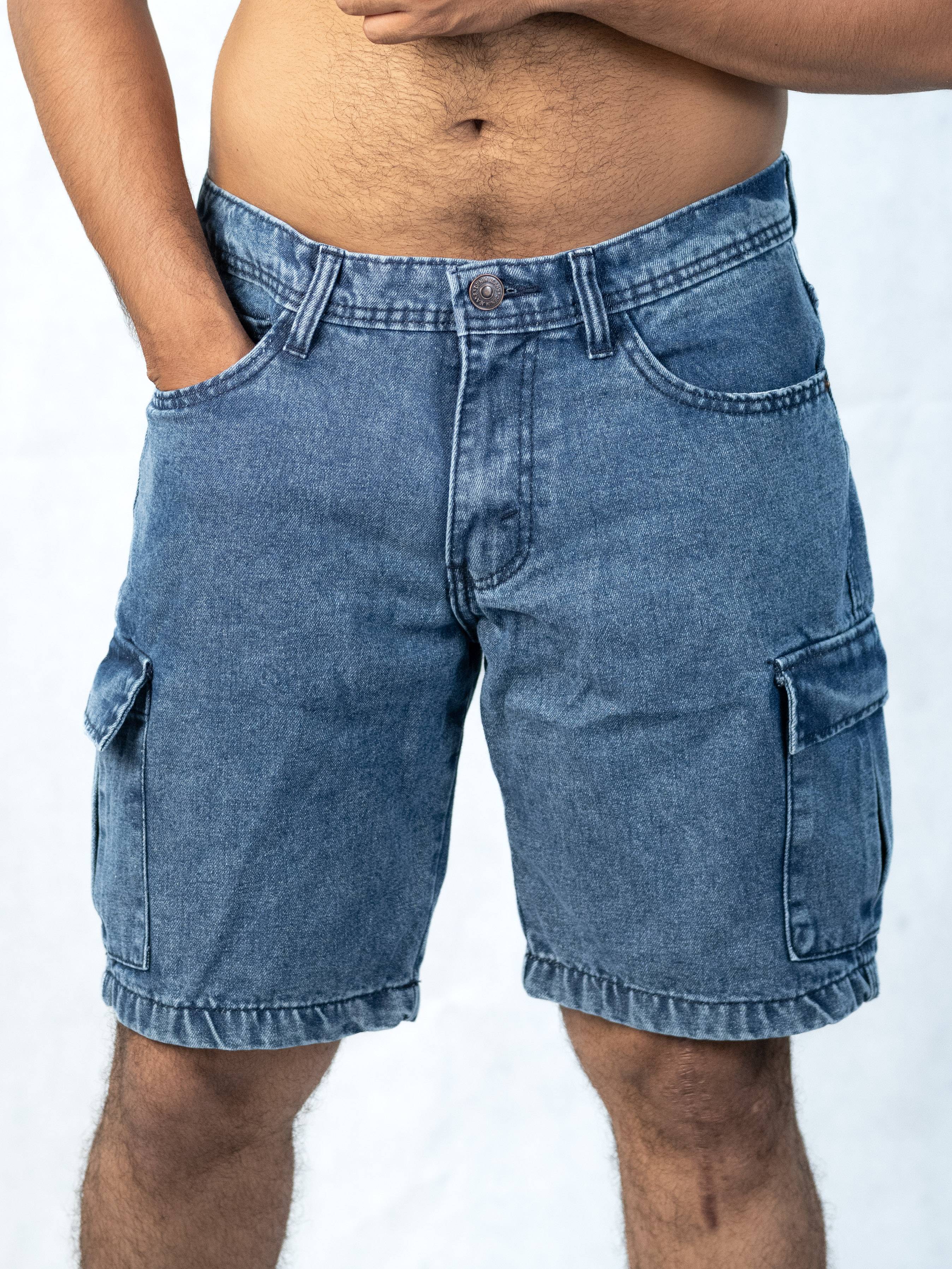 Premium Acid Washed Blue Cargo Short