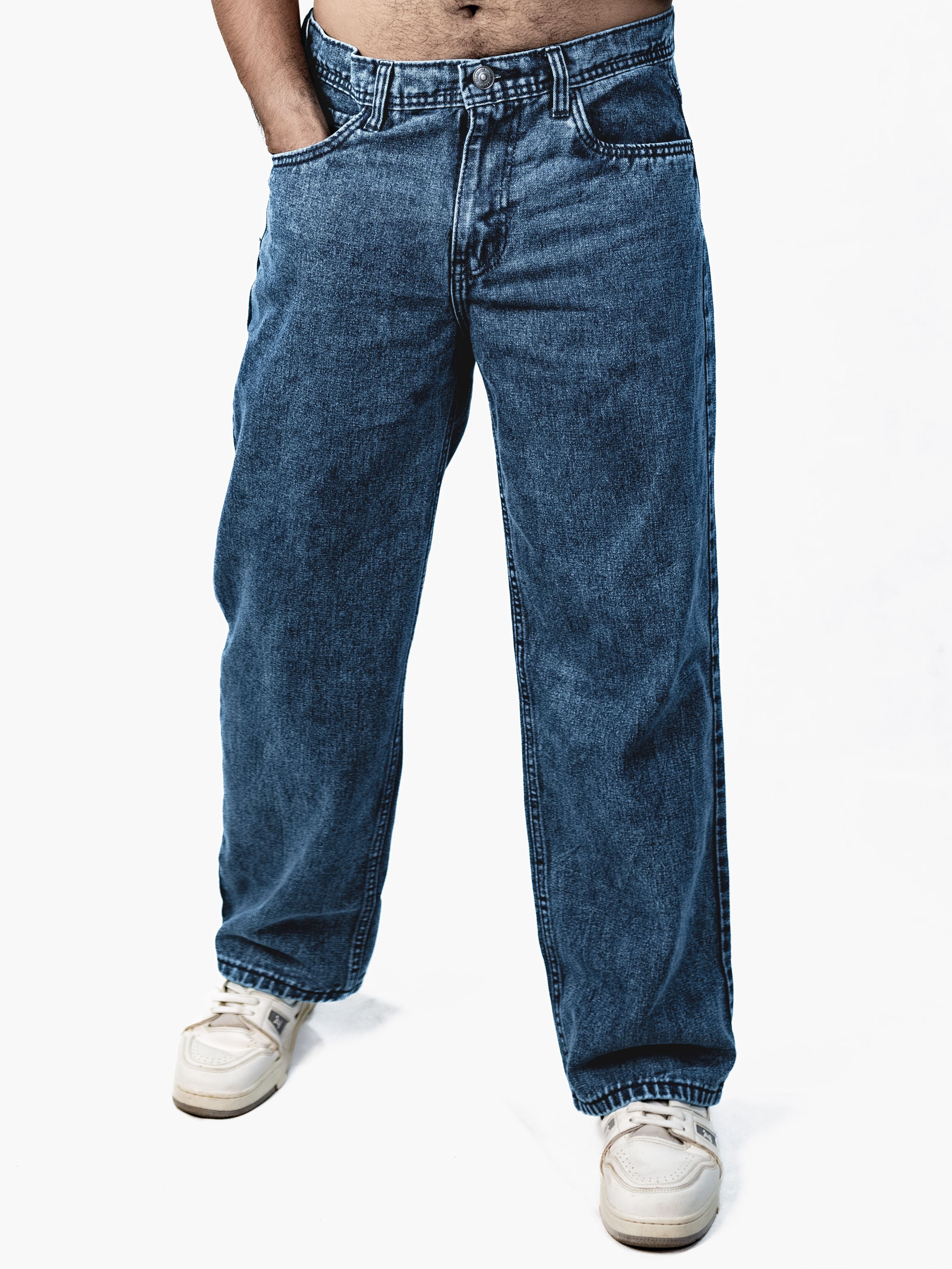 Premium Acid wash Big Fold Denim Blue