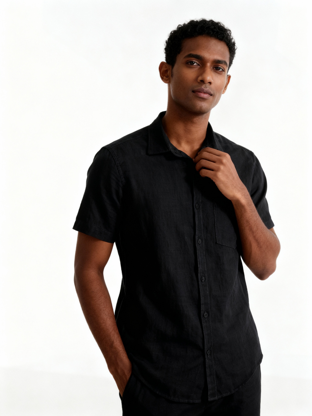 Premium Linen Regular fit Shirt Black