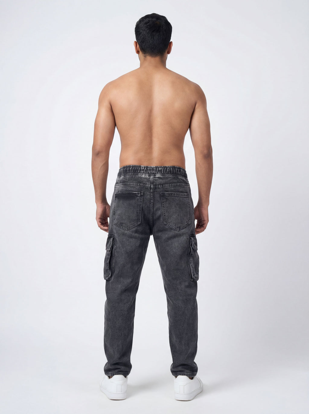 BLACK ACID WASH CARGO DENIM JEANS PREMUIM