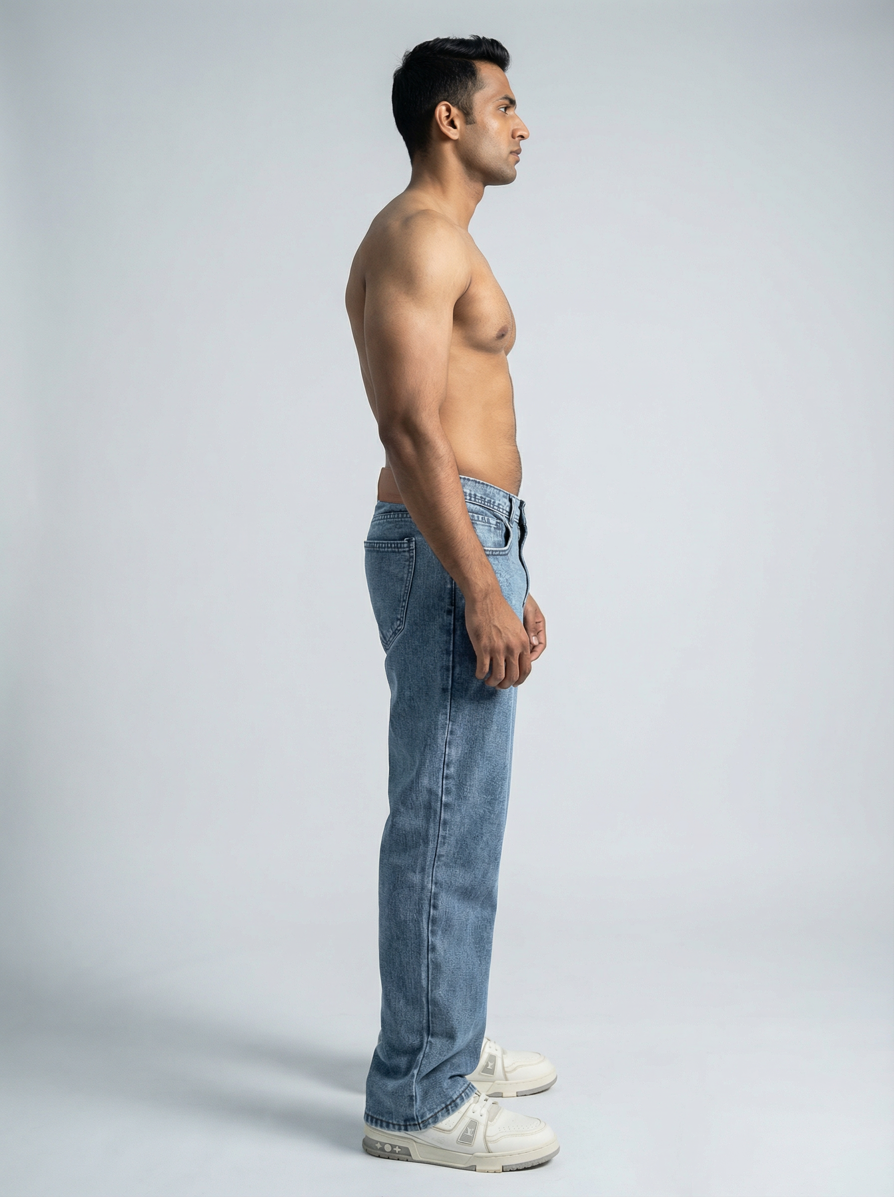 Premium Acid wash Big Fold Denim Light Blue