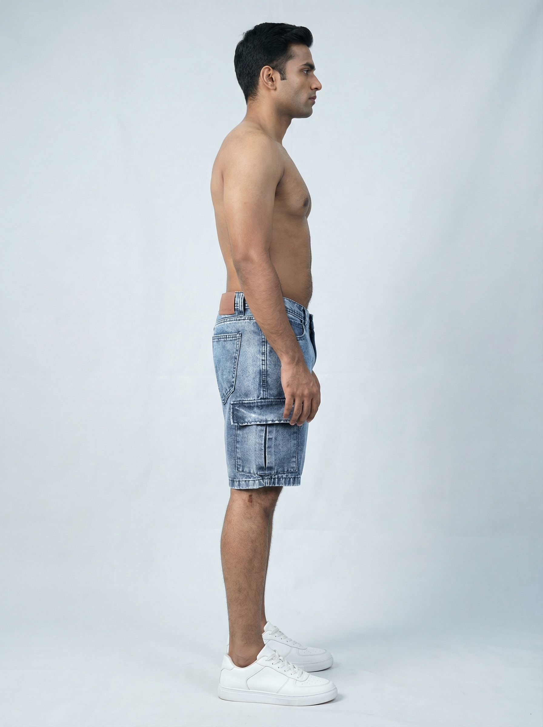 Premium Acid Wash Light Blue Cargo Denim Short