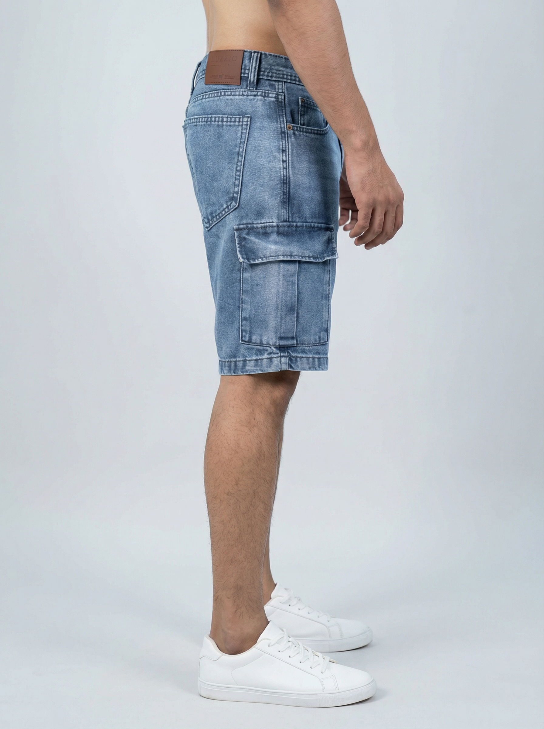 Premium Acid Wash Light Blue Cargo Denim Short