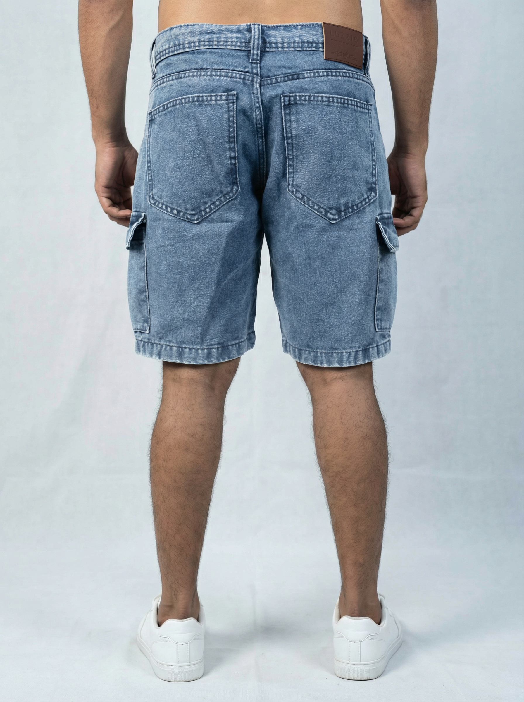 Premium Acid Wash Light Blue Cargo Denim Short