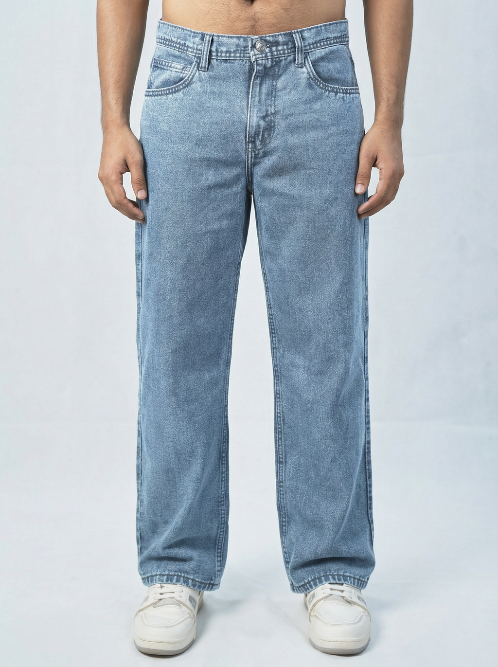 Premium Acid wash Big Fold Denim Light Blue