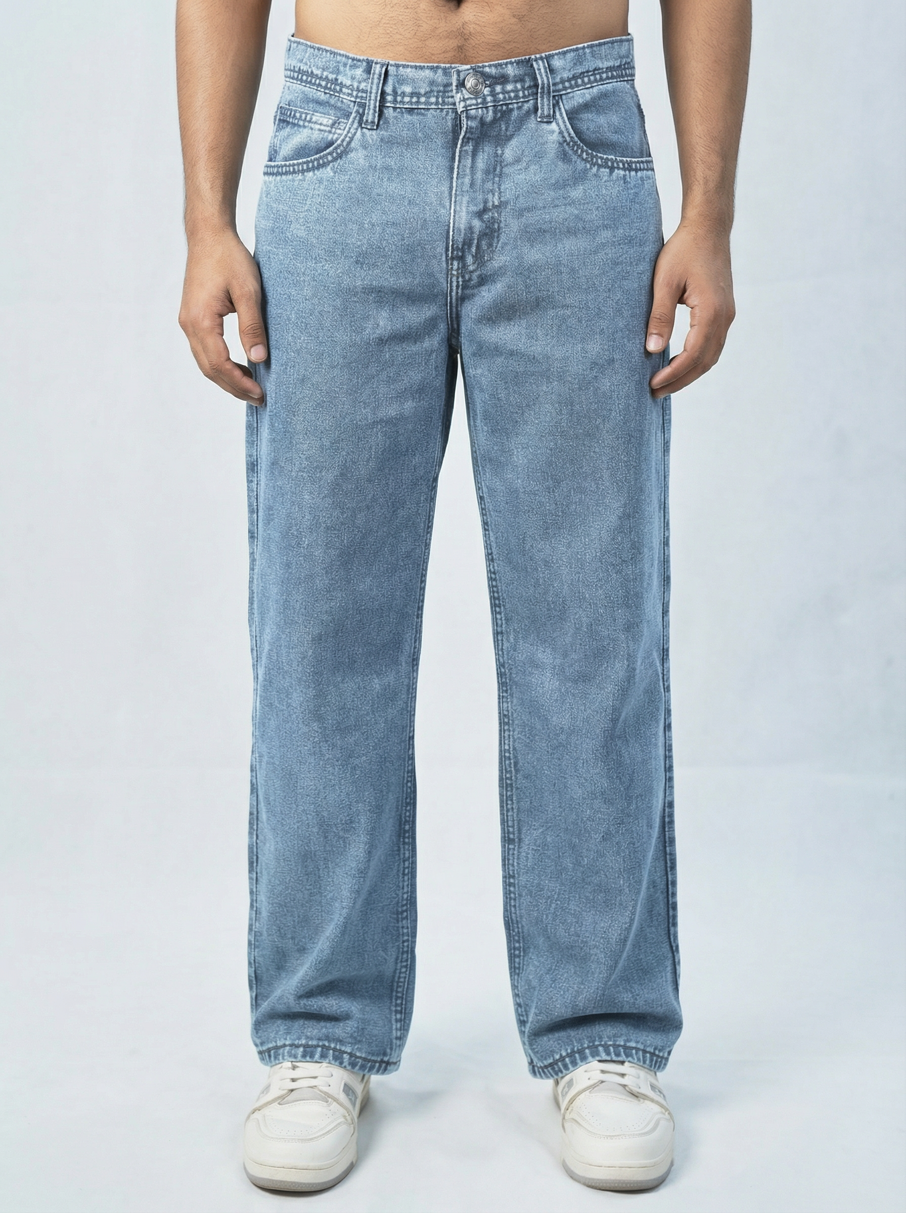 Premium Acid wash Big Fold Denim Light Blue